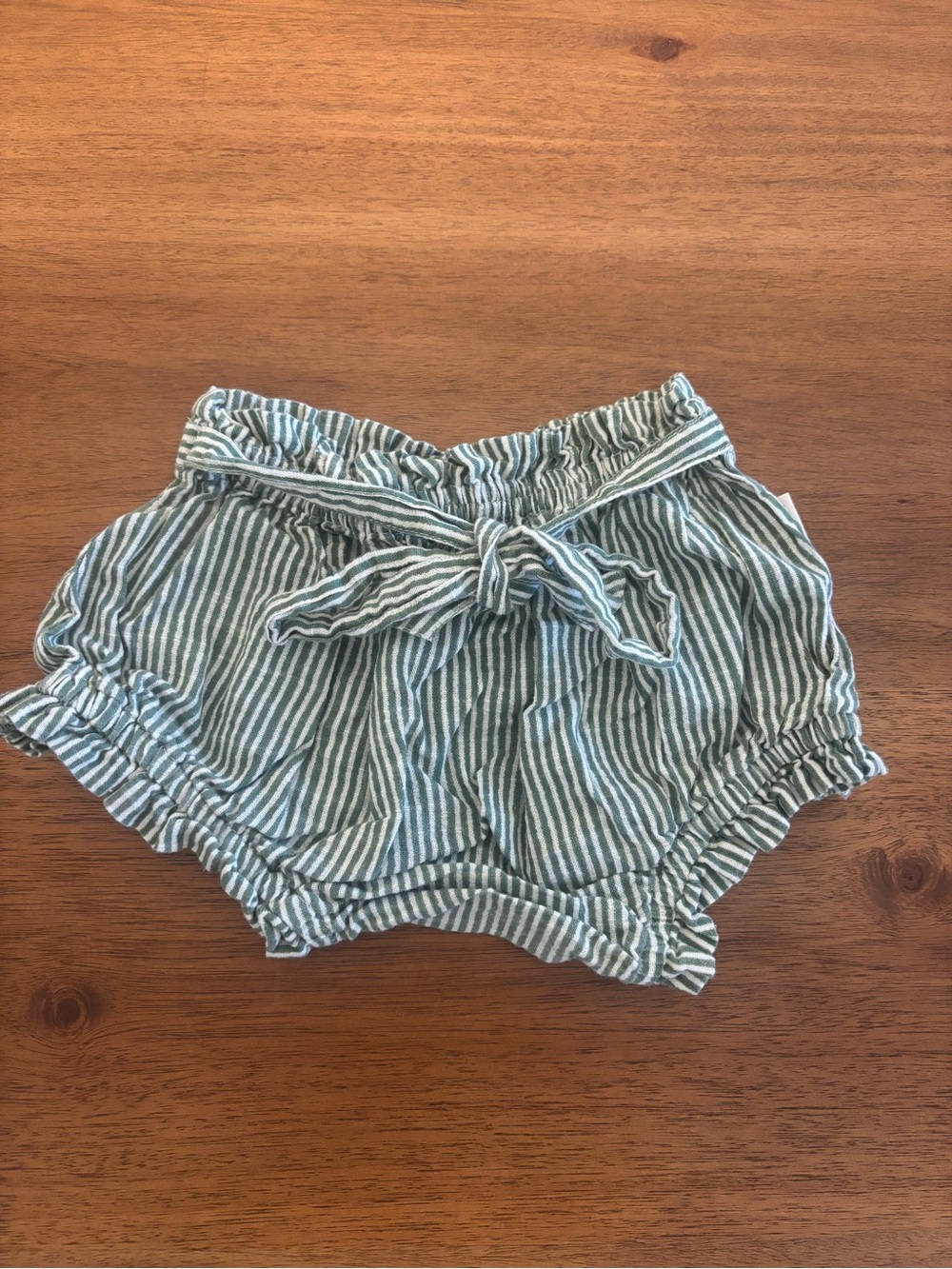 YO BABY Striped Baby Bloomers with Tie Waist - 100% Cotton Green & White 12-18M
